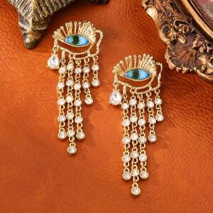 NEW Evil Eye Long Tassel Statement Earrings, Boho Chic Holiday Gift Gaze 👁️